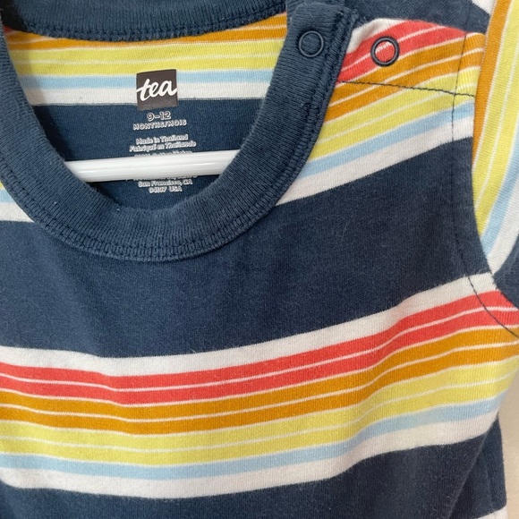 Tea Baby Boy Blue Stripe One Piece Long Sleeve Outfit Size 9-12 - Picture 3 of 3